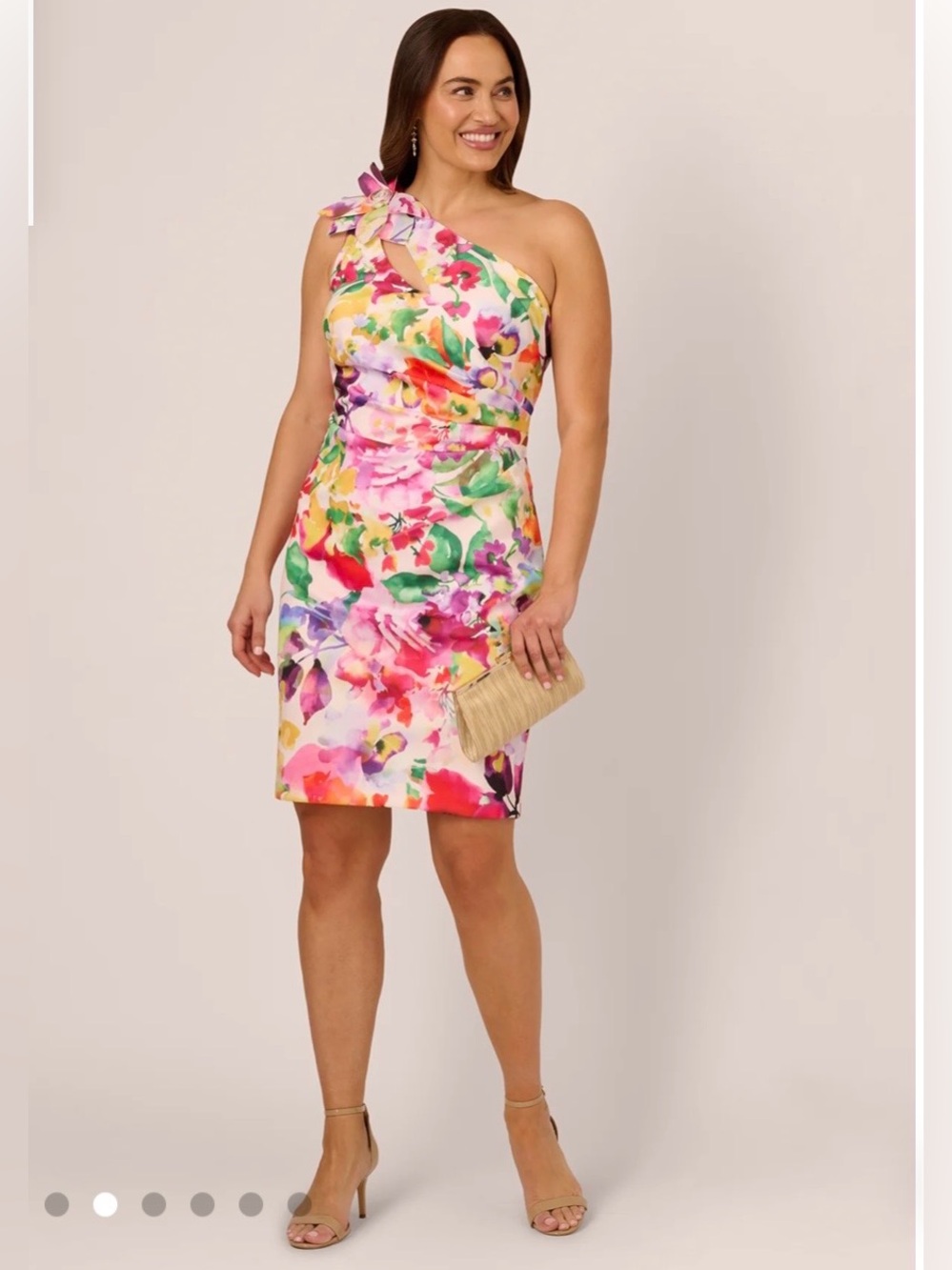 Adrianna Papell Floral One-Shoulder Sheath Dress - Pink Multi